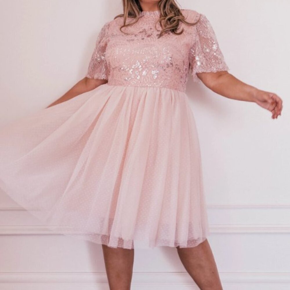 JessaKae Memory Lane Dress Embroidered - 5X -  Peach / Pink